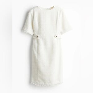 H&M Bouclé Mini Shift Dress Size L | Cream Textured Tweed Style Dress